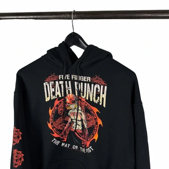 Mens 2000s Five Finger Death Punch Rock Band Music Pullover Hoodie Size L - Picture 5 of 8